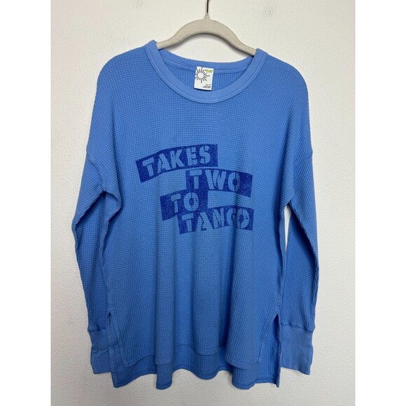 Aerie Size XS Waffle Knit Takes Two To Tango Thermal Top Blue Long Sleeve NWT - Picture 4 of 14